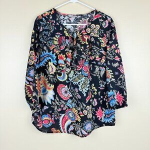 Hester & Orchard Linen Blend Boho Floral Print Peasant Blouse – Women’s L